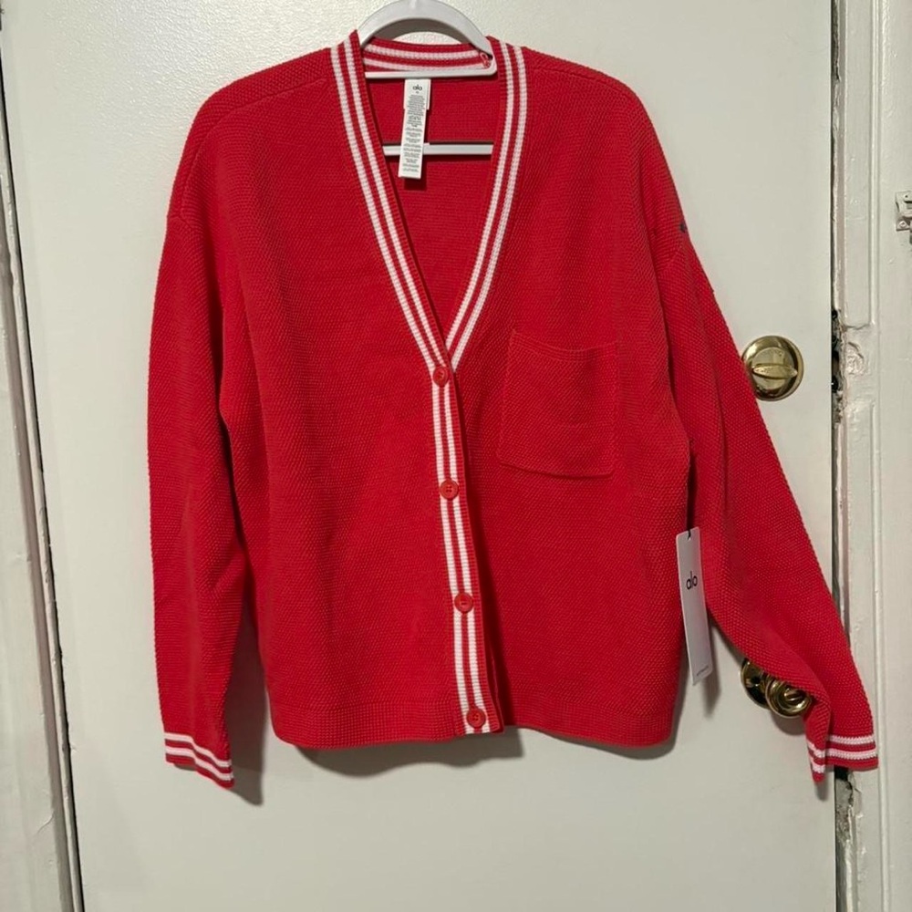 Alo Yoga Tennis Club Cardigan NWT Red White Preppy Tenniscore Knit med - Picture 4 of 8